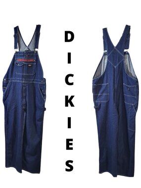 Genuine DICKIES Denim Blue Jean Bib Carpenter Overalls - Men's XLR